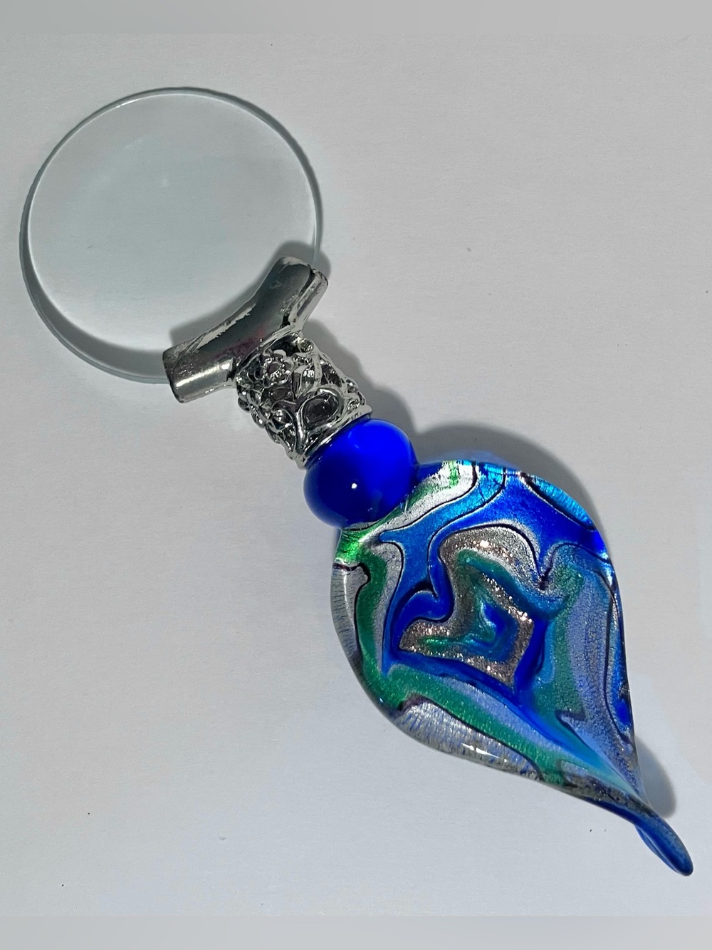 Vintage DICHROIC GLASS Magnifier / TWISTED Blue Glass HANDLE / Original Box